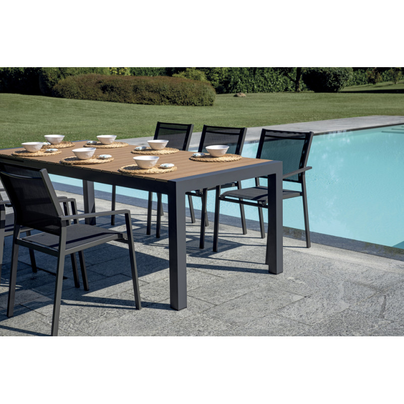 Set Tavolo Maiorca + 6 Sedie Samo Alluminio Antracite Text Nero Moia