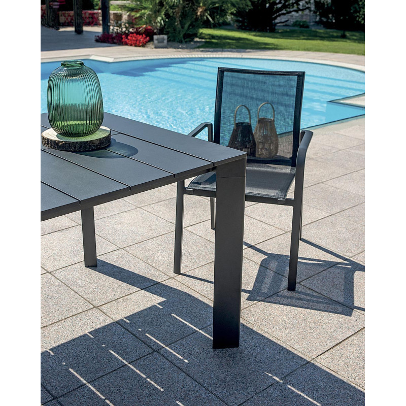 Set Tavolo Maiorca + 6 Sedie Samo Alluminio Antracite Text Nero Moia