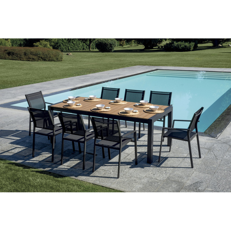 Set Tavolo Maiorca + 6 Sedie Samo Alluminio Antracite Text Nero Moia