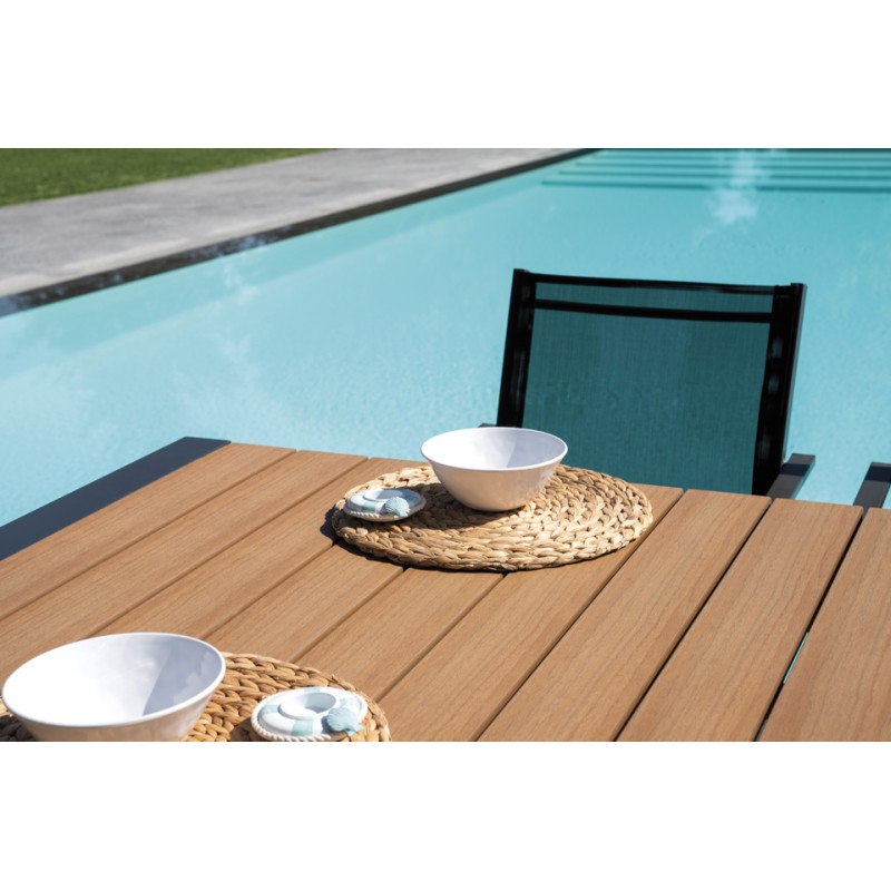 Set Tavolo Maiorca + 6 Sedie Samo Alluminio Antracite Text Nero Moia