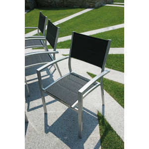 Zoom Set Tavolo Maiorca + 6 Sedie Amalfi MOIA in alluminio e textilene nero