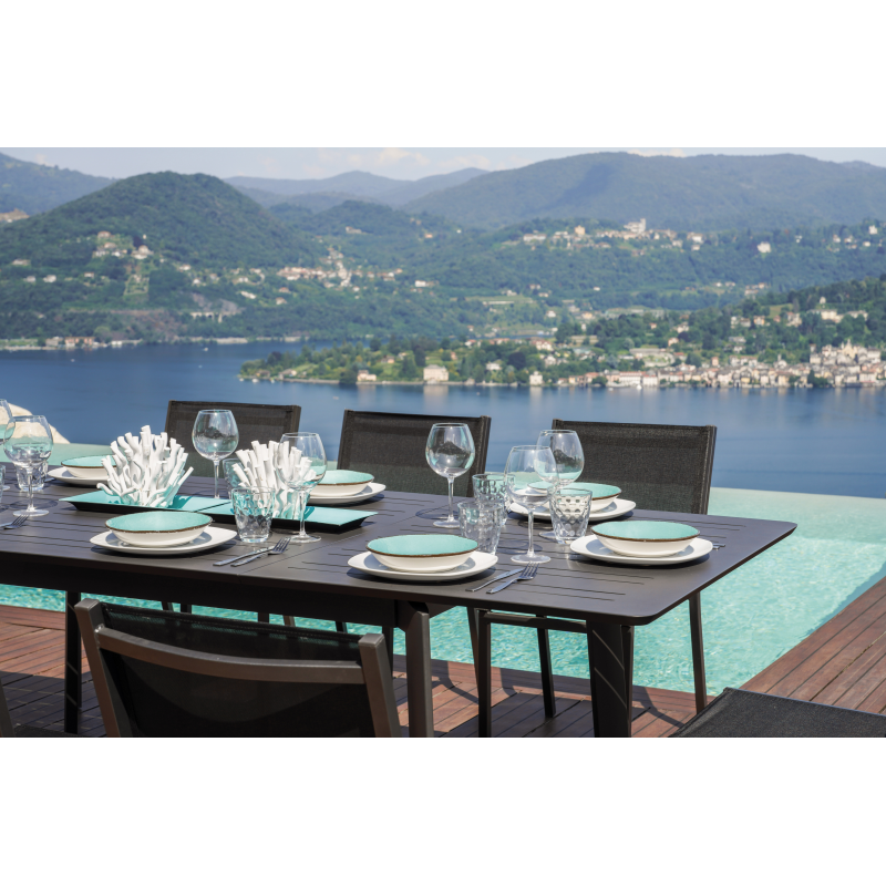 Set Tavolo San Donato + 8 Sedie Zara Alluminio Antracite Text Nero Moia
