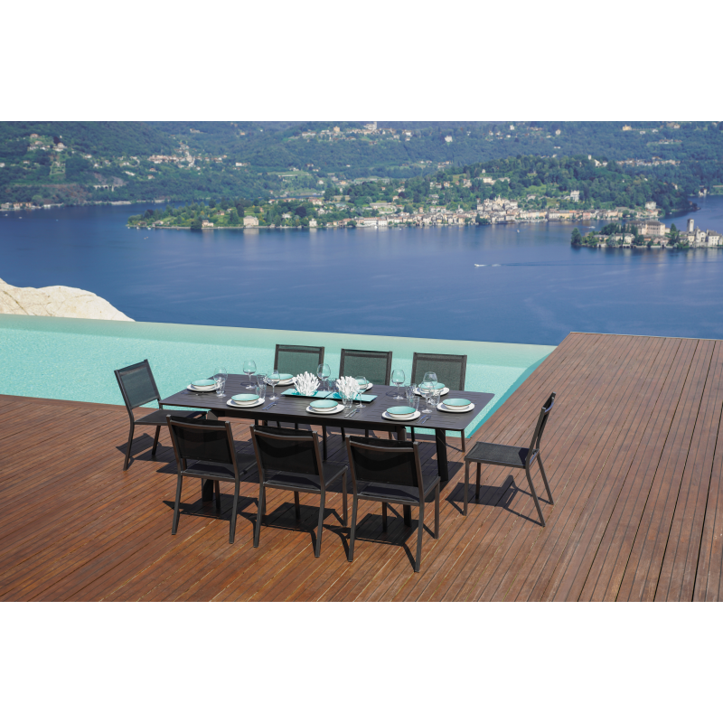 Set Tavolo San Donato + 8 Sedie Regista Paros Alluminio Antracite/Text Nero Moia
