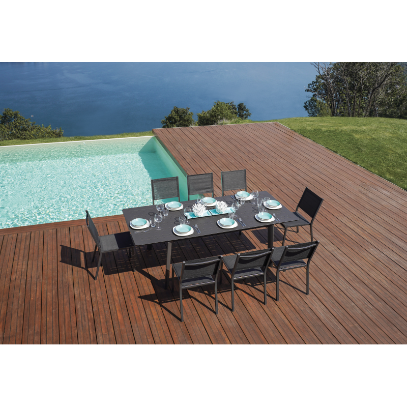 Set Tavolo San Donato + 8 Sedie Regista Paros Alluminio Antracite/Text Nero Moia