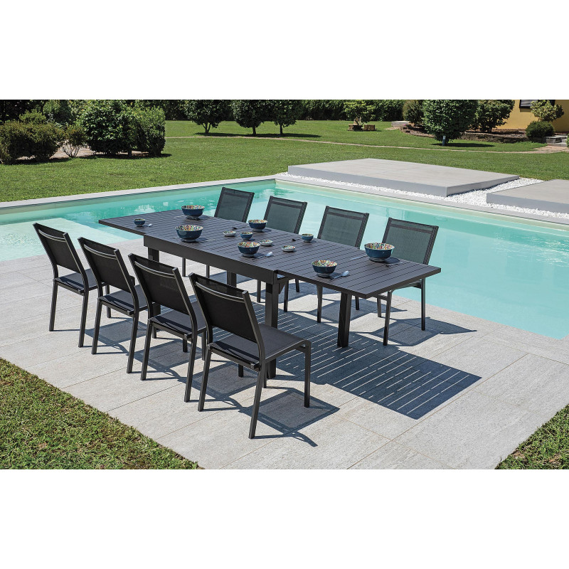 Set Tavolo Porto + 10 Sedie Pola Alluminio Antracite Text Nero Moia