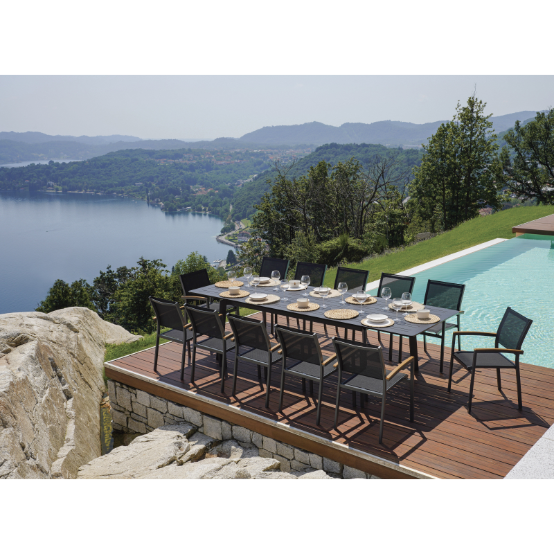 Set Tavolo Porto + 10 Sedie Samo Alluminio Antracite Text Nero Moia