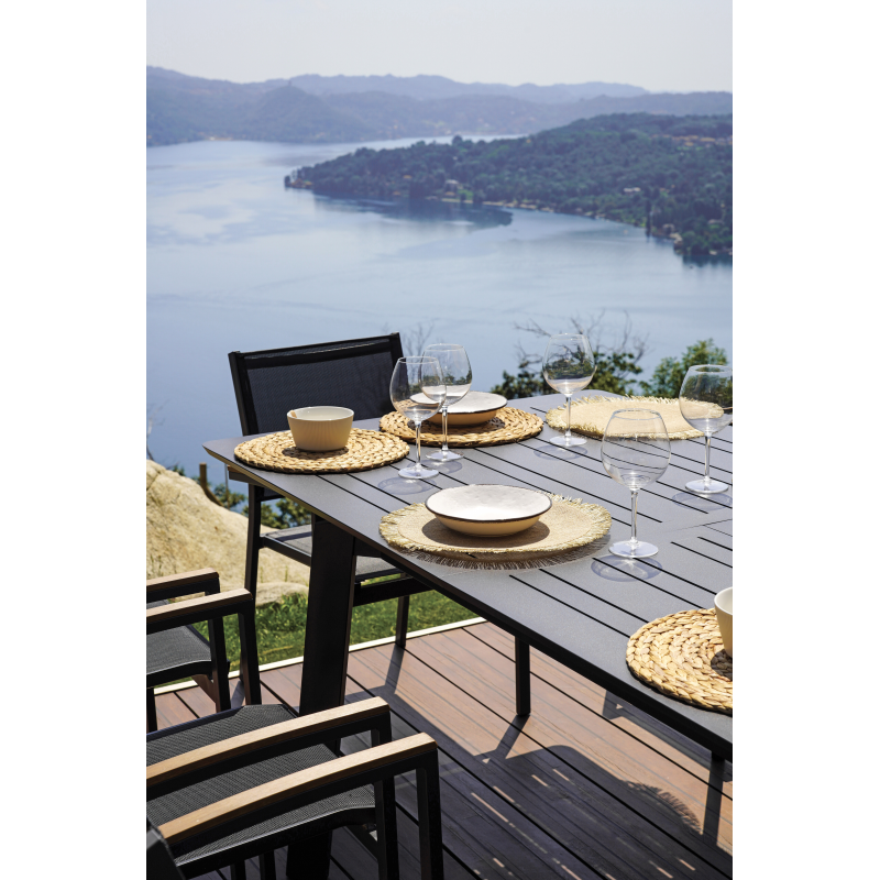 Set Tavolo Porto + 10 Sedie Samo Alluminio Antracite Text Nero Moia