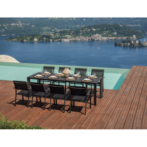 Set Tavolo Anzio + 8 Sedie Pola Alluminio Antracite Text Nero Moia