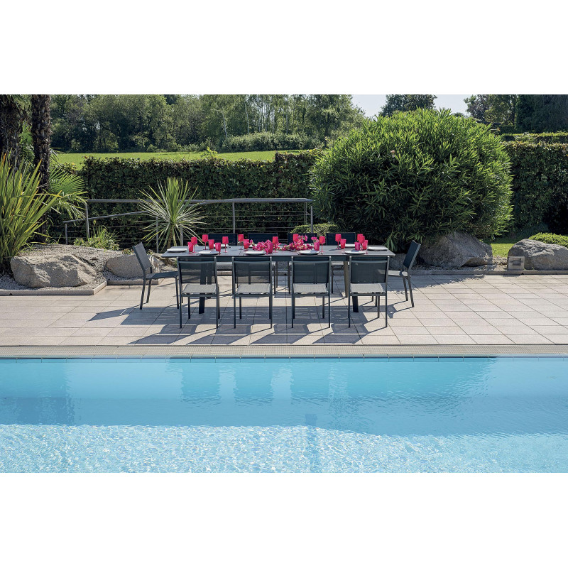 Set Tavolo Anzio + 8 Sedie Pola Alluminio Antracite Text Nero Moia