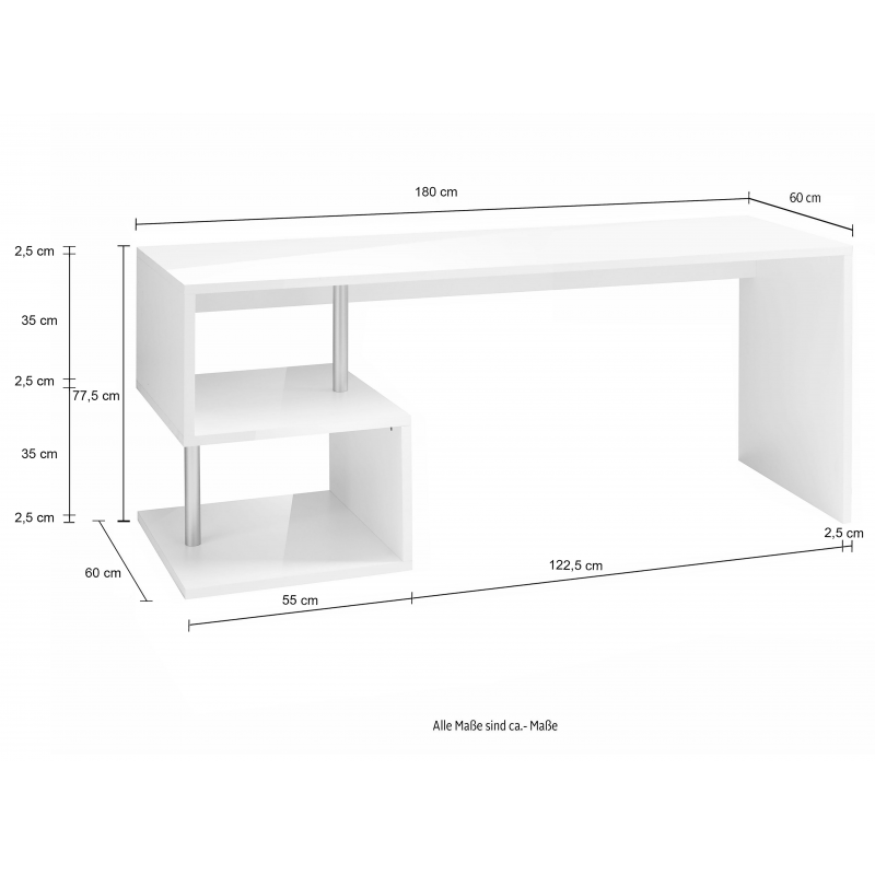 Scrivania Esse 180 – 180x77,5x60 – Bianco Lucido