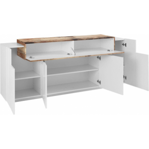 Zoom Credenza Coro Moderna 4 ante – Bianco Lucido e Acero Pereira