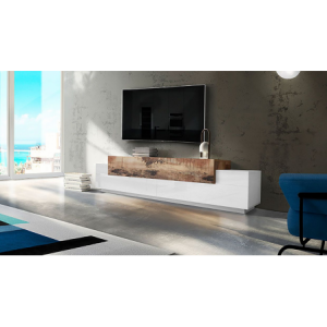 Mobile Porta TV Coro 240 – Bianco Lucido e Acero Pereira