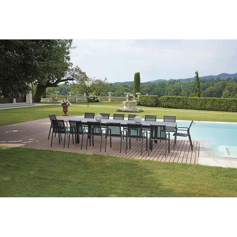 Set Tavolo Anzio + 8 Sedie Samo Alluminio Antracite Text Nero Moia