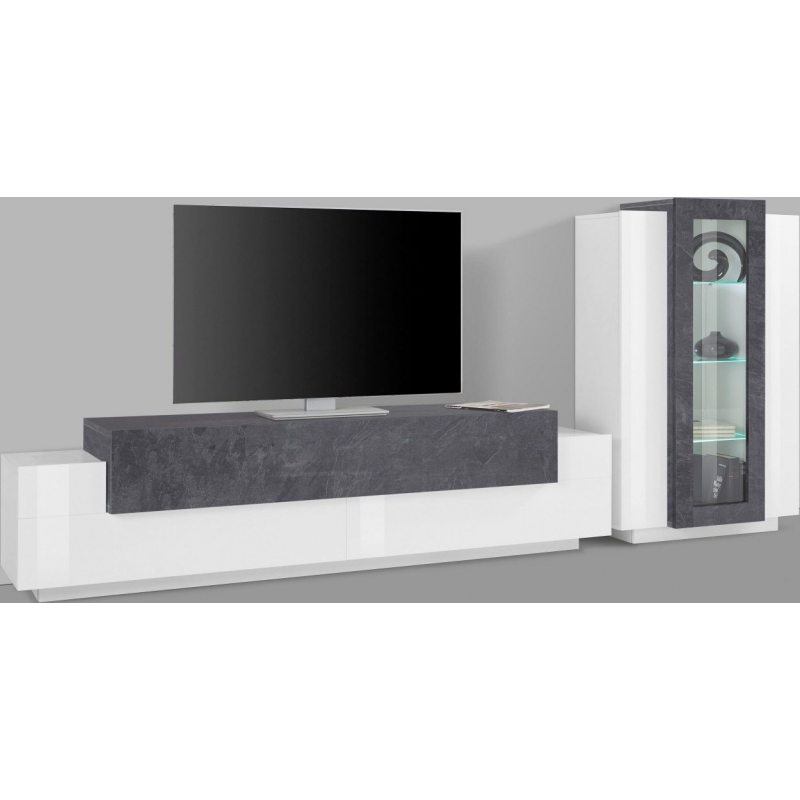 Set Soggiorno Coro 200 – Mobile + Vetrina – Bianco e Report