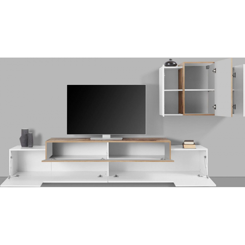 Set Soggiorno Coro 240 – Mobile + Pensile – Bianco e Acero Pereira