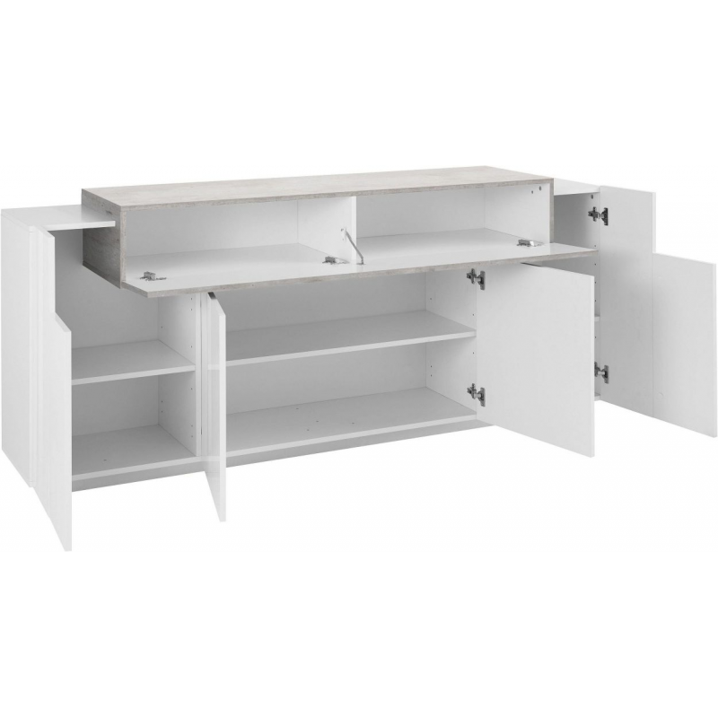Credenza Coro Moderna 4 ante – Bianco Lucido e Cemento