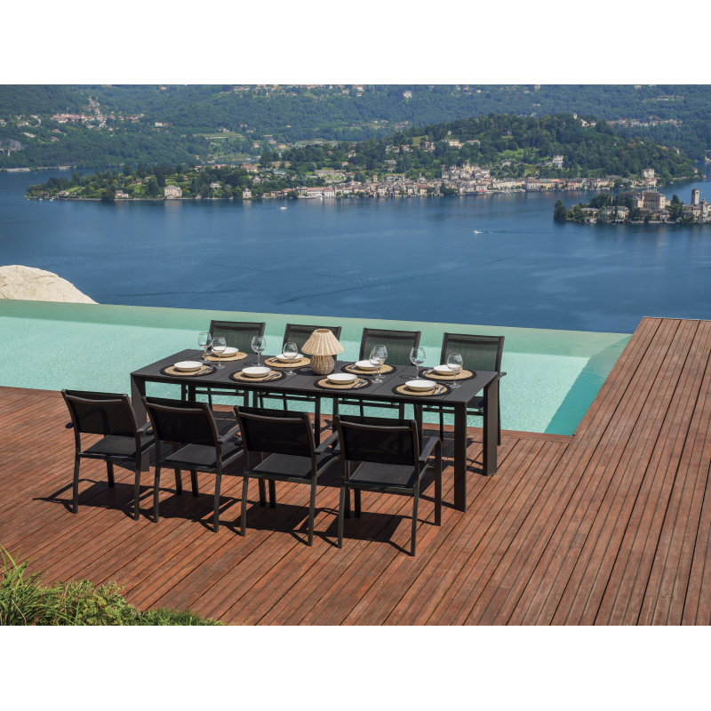Set Tavolo Anzio + 8 Sedie Regista Paros Alluminio Antracite/Text Nero Moia