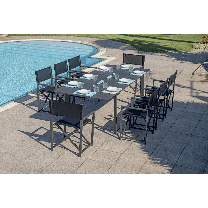 Set Tavolo Anzio + 8 Sedie Regista Paros Alluminio Antracite/Text Nero Moia