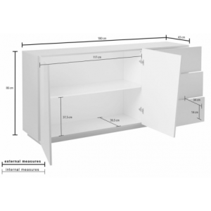 Zoom Credenza Vega 180 – 2 ante/3 cassetti – Bianco Lucido