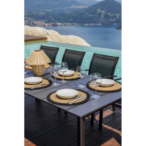 Set Tavolo Anzio + 8 Sedie Amalfi MOIA in alluminio e textilene nero