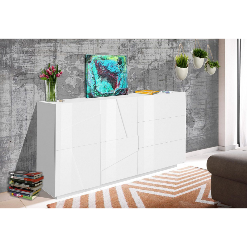 Credenza Ping 140 – 2 ante/3 cassetti – Bianco Lucido