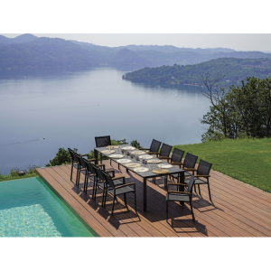 Set Tavolo Nettuno + 10 Sedie Pola Alluminio Antracite Text Nero Moia