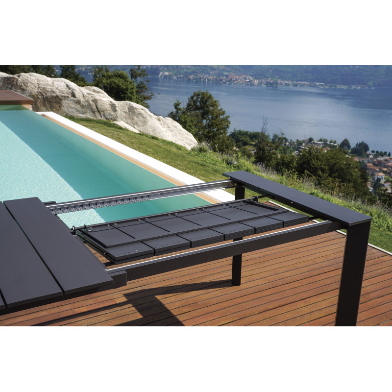 Set Tavolo Nettuno + 10 Sedie Pola Alluminio Antracite Text Nero Moia