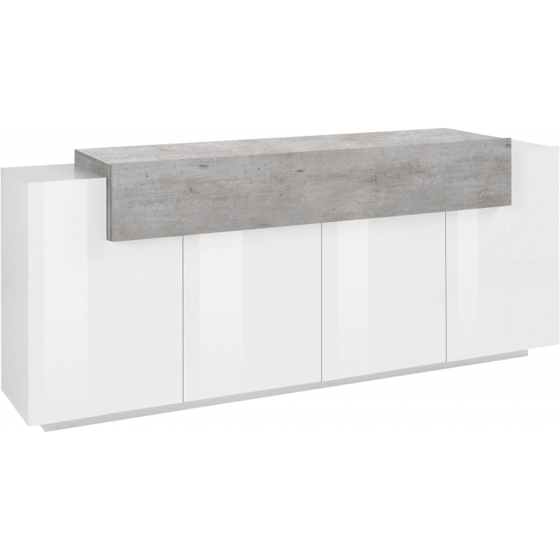 Credenza Coro Moderna 4 ante – Bianco Lucido e Cemento