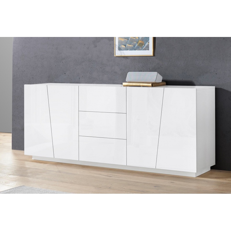 Credenza Vega 220 – 4 ante/3 cassetti – Bianco Lucido