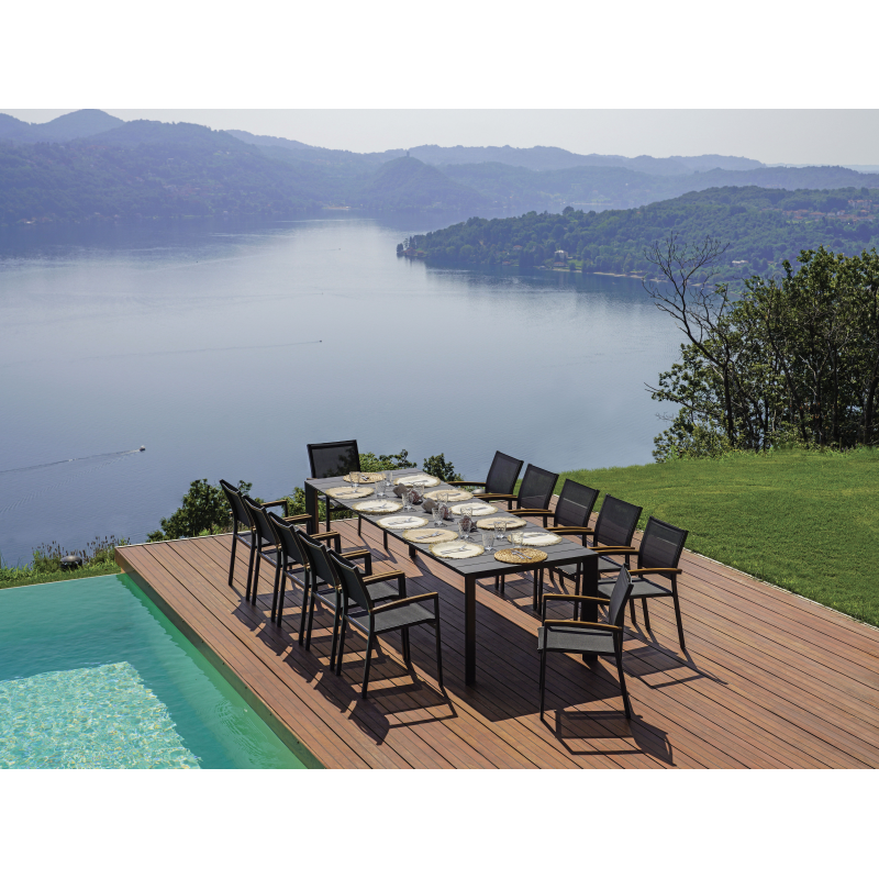 Set Tavolo Nettuno + 10 Sedie Zara Alluminio Antracite Text Nero Moia