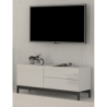 Mobile Porta TV Metis 110 con piedistallo in metallo nero – 1 anta + 2 cassetti – Bianco Lucido