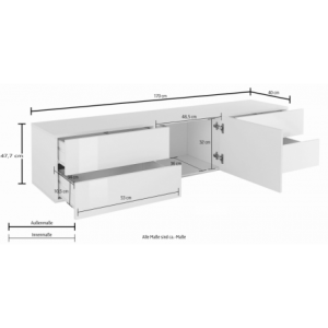 Zoom Mobile Porta TV Metis 170 con piedistallo in metallo nero – 1 anta + 4 cassetti – Bianco Lucido