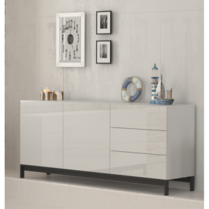 Credenza Metis 170 con piedistallo – 2 anta + 3 cassetti – Bianco Lucido