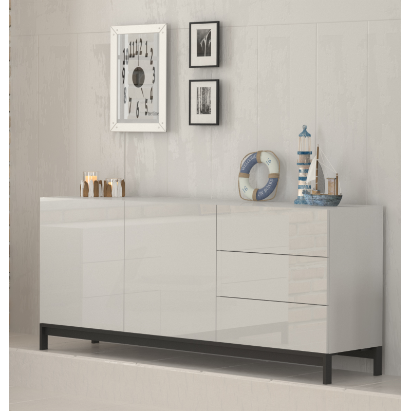 Credenza Metis 170 con piedistallo – 2 anta + 3 cassetti – Bianco Lucido