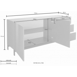 Zoom Credenza Metis 170 con piedistallo – 2 anta + 3 cassetti – Bianco Lucido