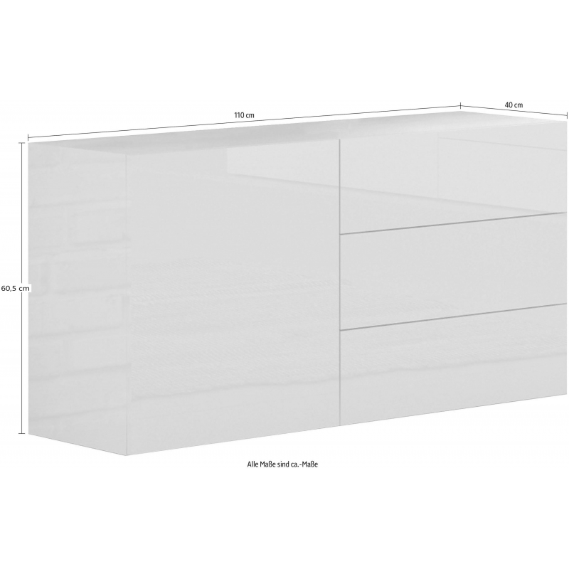 Credenza Metis 110 – 1 anta + 3 cassetti – Bianco Lucido