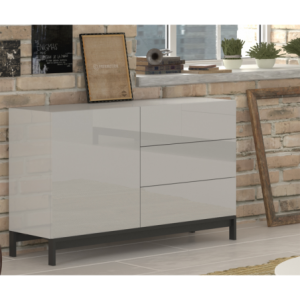 Credenza Metis 110 con piedistallo – 1 anta + 3 cassetti – Bianco Lucido