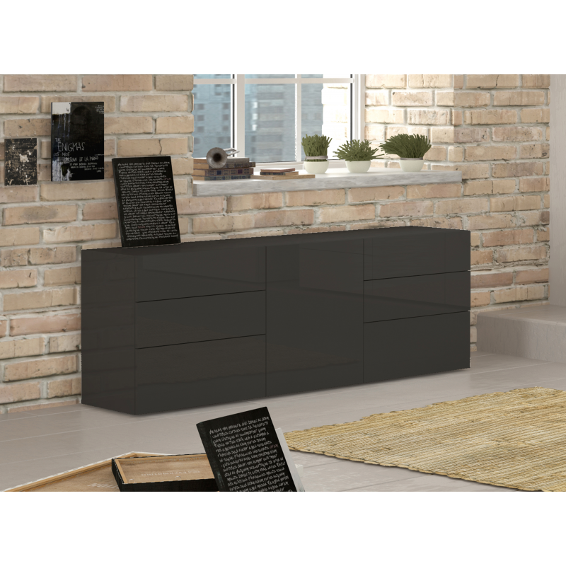 Credenza Metis 170 – 1 anta + 6 cassetti – Antracite Lucido