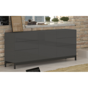 Credenza Metis 170 con piedistallo – 1 anta + 6 cassetti – Antracite Lucido