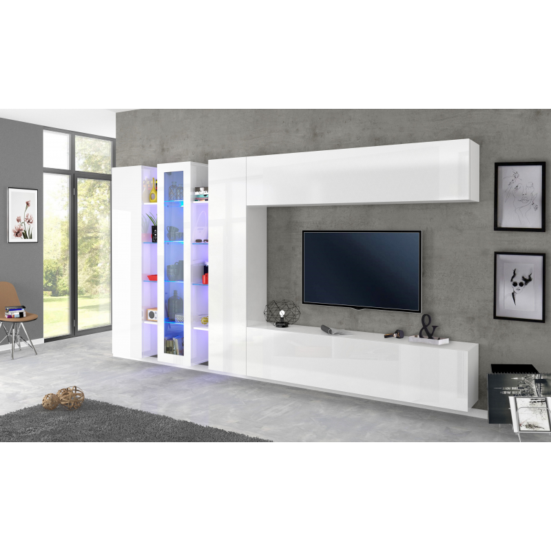 Parete soggiorno Maruska – 380x180x30 – Bianco Lucido