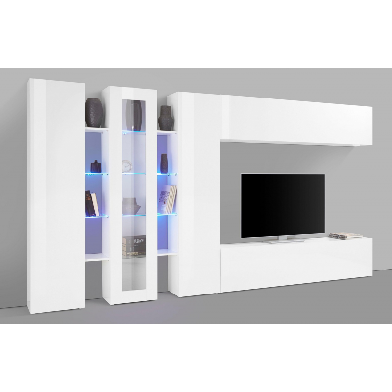 Parete soggiorno Maruska – 380x180x30 – Bianco Lucido