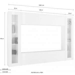 Zoom Parete soggiorno Maruska 2 vetrine– 260x180x30 – Bianco Lucido