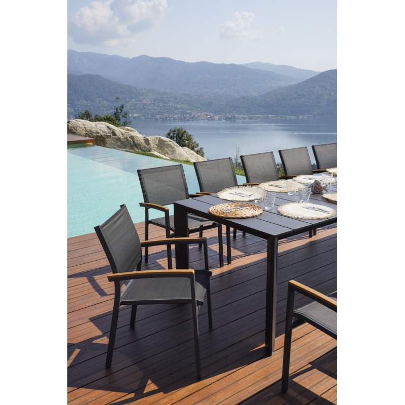 Set Tavolo Nettuno + 10 Sedie Samo Alluminio Antracite Text Nero Moia