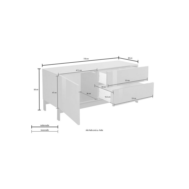 Mobile Porta TV Metis 110 – 1 anta + 2 cassetti – Bianco Lucido