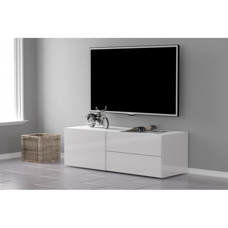 Mobile Porta TV Metis 110 – 1 anta + 2 cassetti – Bianco Lucido