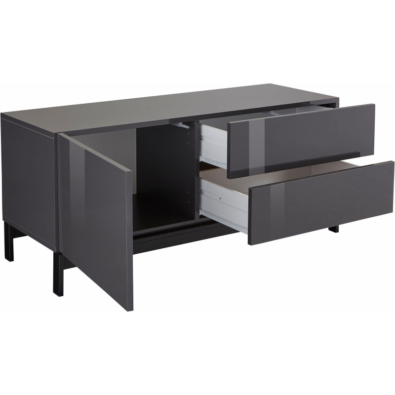 Mobile Porta TV Metis 110 con piedistallo in metallo nero – 1 anta + 2 cassetti – Bianco Lucido