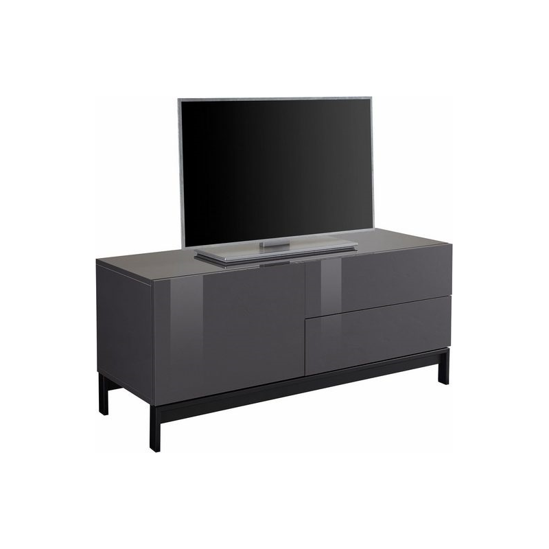 Mobile Porta TV Metis 110 con piedistallo in metallo nero – 1 anta + 2 cassetti – Bianco Lucido