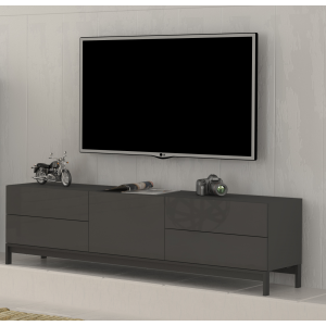 Mobile Porta TV Metis 170 con piedistallo in metallo nero – 1 anta + 4 cassetti – Antracite Lucido
