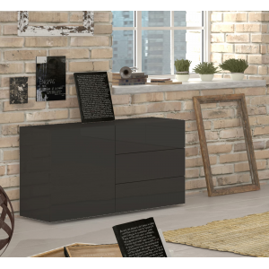 Credenza Metis 110 – 1 anta + 3 cassetti – Antracite Lucido