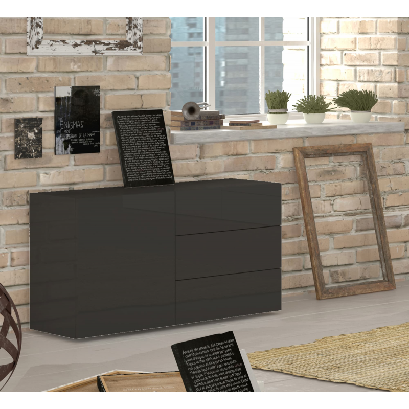 Credenza Metis 110 – 1 anta + 3 cassetti – Antracite Lucido